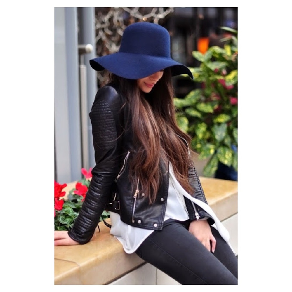 100% wool floppy hat, navy blue